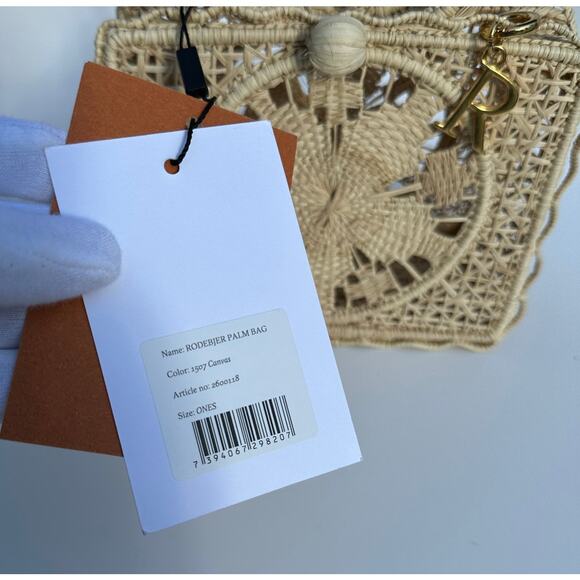 Rodebjer Palm Bag Handwoven Raffia Floral Structured Handbag Natural Canvas NWT - Picture 14 of 16